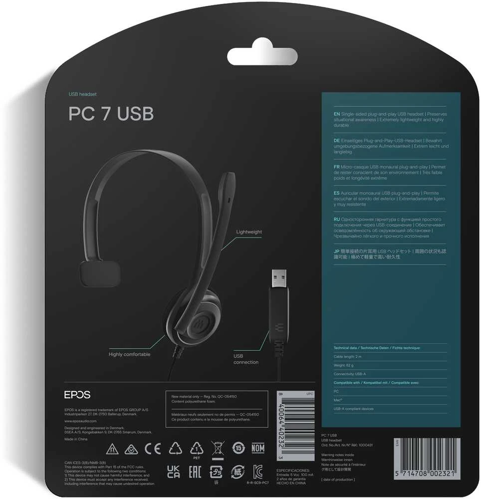Epos Ausinės - Sennheiser PC 7 USB Laidinės Triukšmo Slopinimo Mikrafonas 2m Laidas Juodas