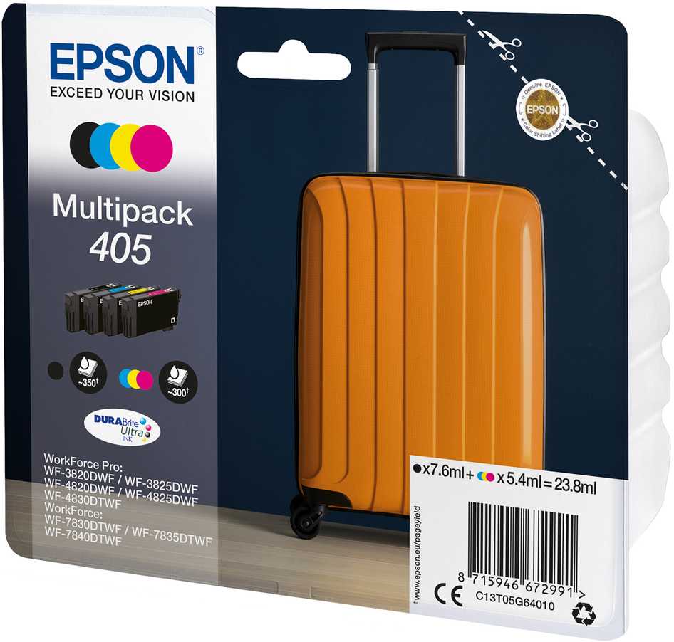 Tusz Epos EPSON C13T05G64010, Multipack, 405, Tinte juoda, cyan, magenta, geltona, do EPSON WorkForce WF-3820, WF-4820, WF-7830