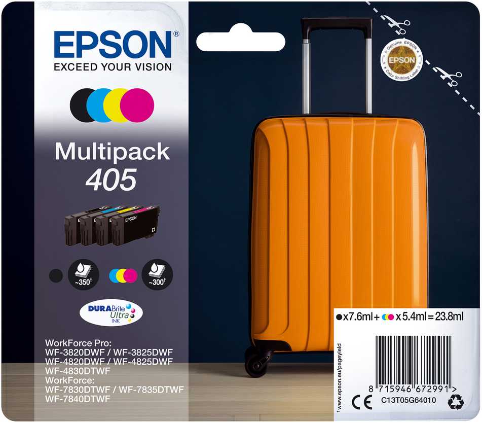 Tusz Epos EPSON C13T05G64010, Multipack, 405, Tinte juoda, cyan, magenta, geltona, do EPSON WorkForce WF-3820, WF-4820, WF-7830
