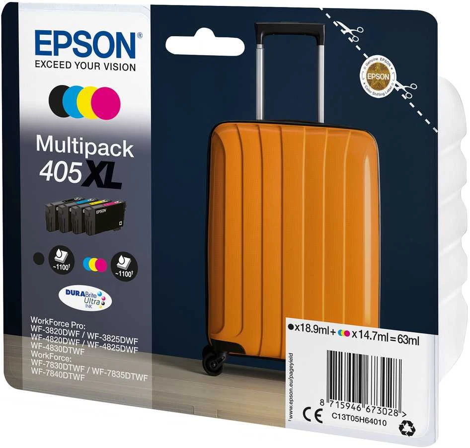 Tusz Epson Epson 405XL Multipack - 4 vnt. pakuotė - XL - juoda, geltona, žydra, rausva - originali - lizdinė pakuotė su RF / garsiniu signalu - rašalo kasetė - skirta WorkForce WF-7310, 7830, 7835, 7840, WorkForce Pro WF-3820, 3825, 4820, 4825, 4830