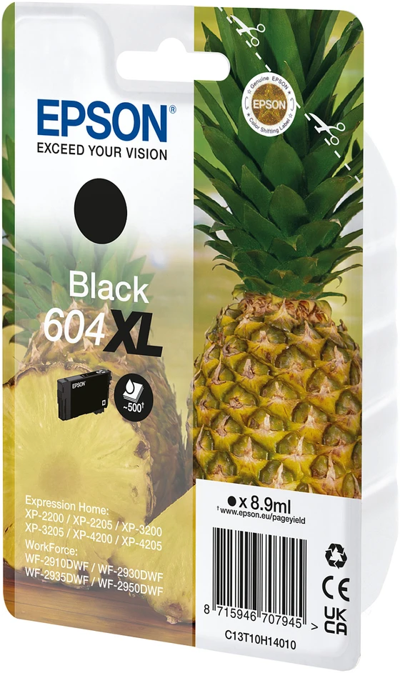 Tusz Epson Epson 604XL Vienkartinė pakuotė – 8,9 ml – XL – Juoda – originali – lizdinė pakuotė su RF / akustiniu pavojaus signalu – rašalo kasetė – skirta „Expression Home XP-2200“, „2205“, „3200“, „3205“, „4200“, „4205“, „WorkForce WF-2910“, „2930“, „2935“, „2950“