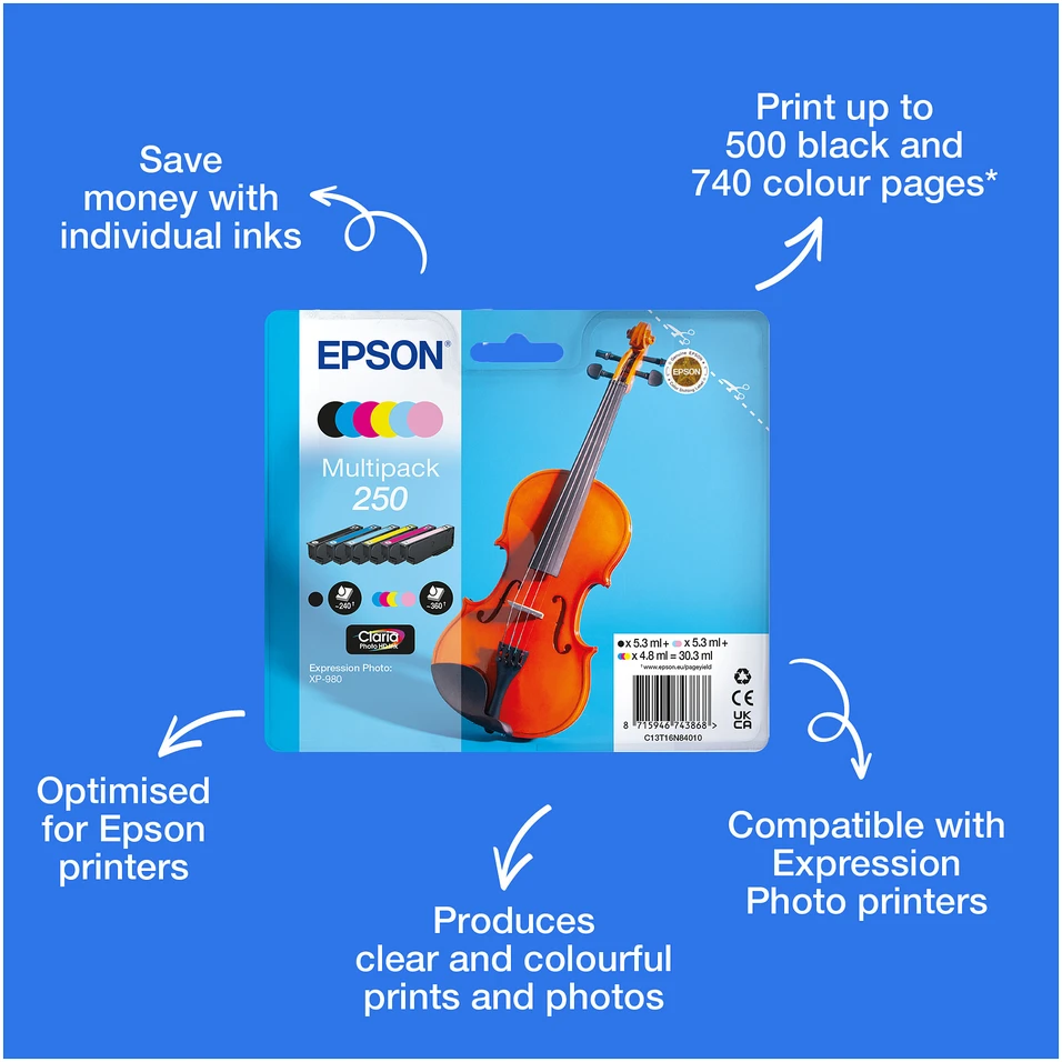 EPSON 6 spalvų 250 rašalo daugiapakė pakuotė