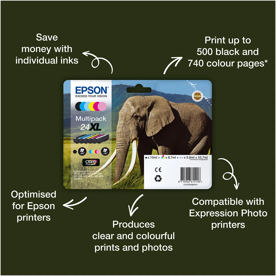 Epson rašalo kasetė šviesiai žalsvai mėlyna Claria Photo HD T 242 T 2425