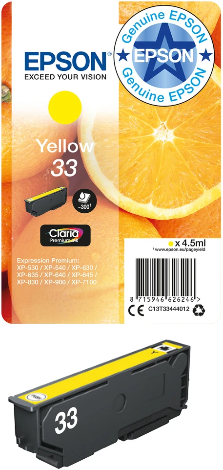 Epson rašalo kasetė geltona Claria Premium 33 T 3344
