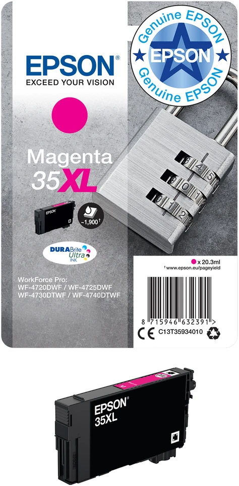 Epson rašalo kasetė purpurinė DURABrite Ultra Ink 35 XL T 3593