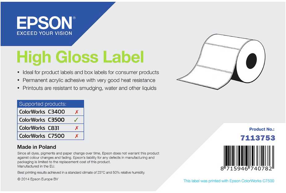 Epson Epson High Gloss Label - Continuous Roll: 102mm x 33m