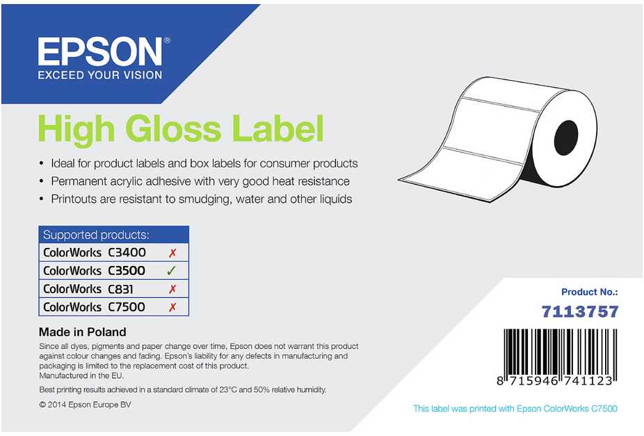 Epson Epson High Gloss Label - Continuous Roll: 102mm x 33m