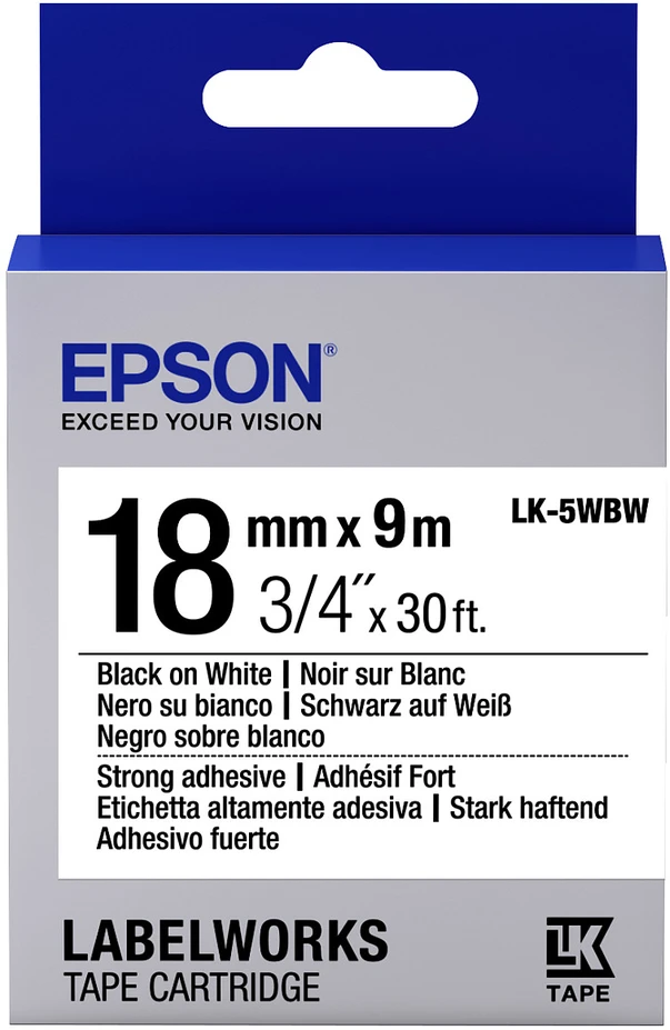 Epson Label Cartridge LK-5WBW Strong Adhesive Juodas ant Balto 18mm (9m)