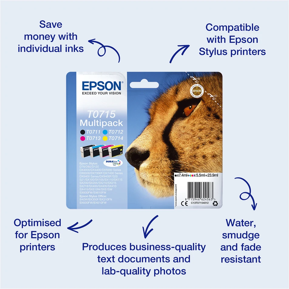 EPSON T0711 rašalo kasetė juodas standartinės talpos 7,4 ml 1 pakuotės lizdinė plokštelė be signalizacijos