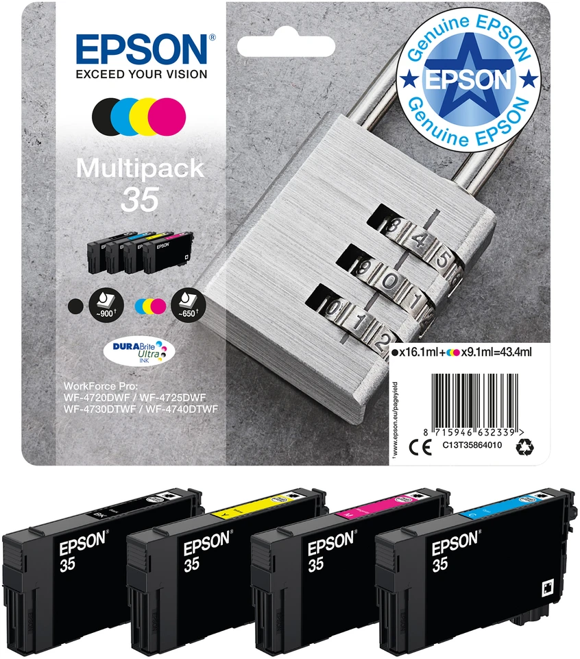 Epson Padlock C13T35864010 rašalo kasetė Originalus Juoda, Žydras, Rausvai raudona, Geltona 1 vnt