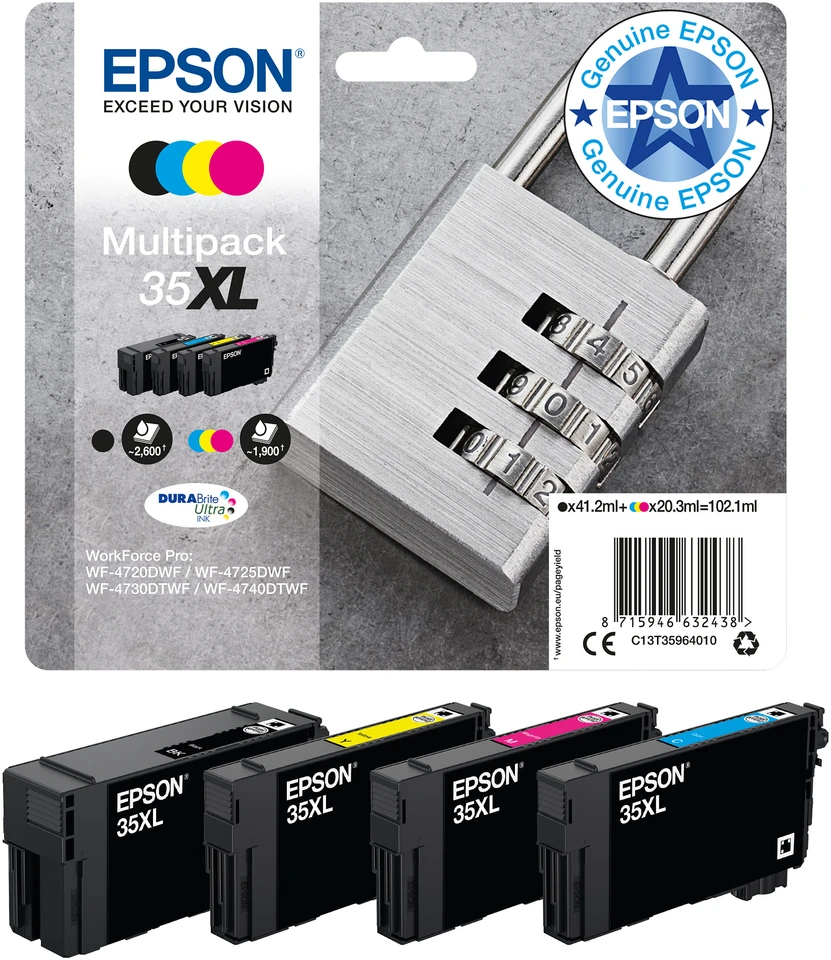 Epson 4 kasečių rinkinys No.35XL (C13T35964010), juoda, žydra, purpurinė, geltona kasetė