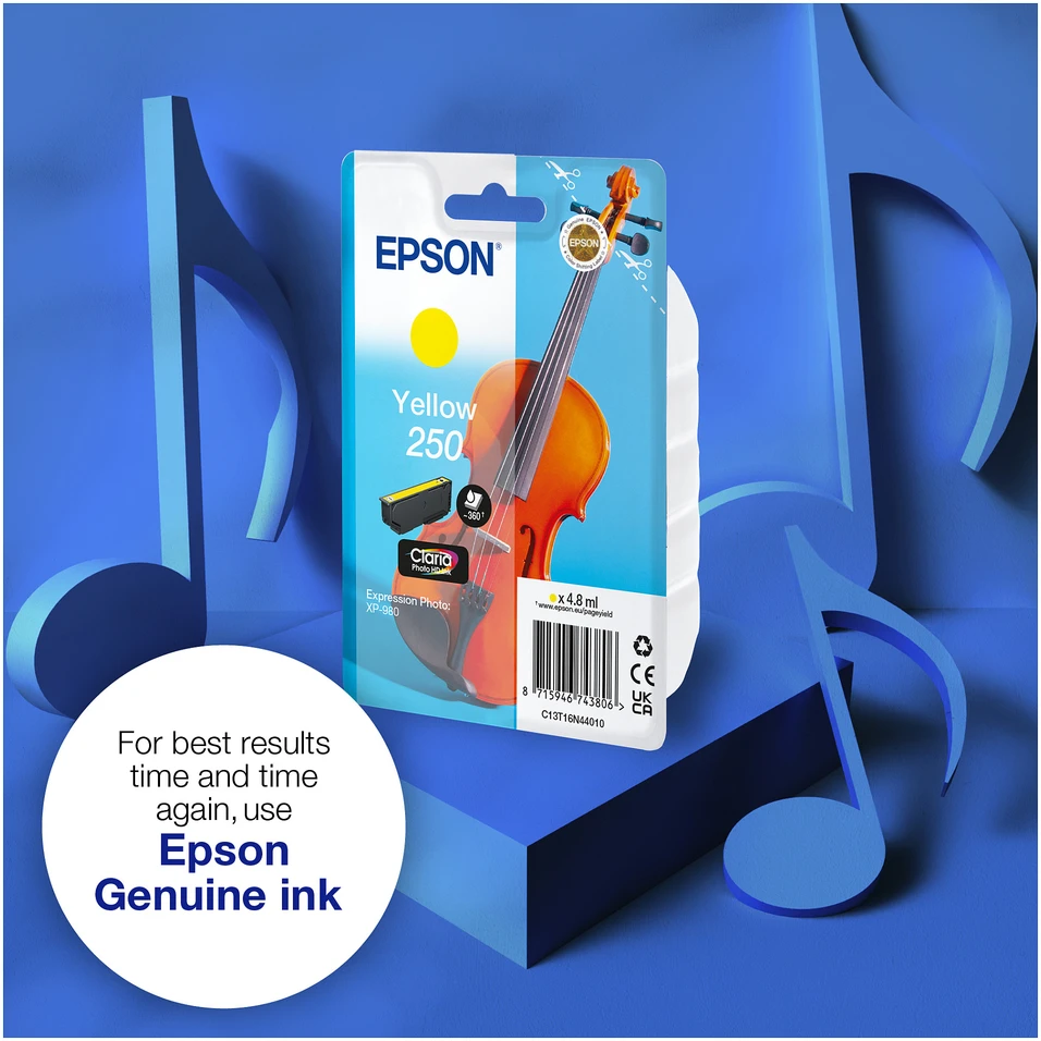 Tusz Epson 250 - 4.8 ml - Geltonas - original - opakowanie blistrowe - kartridż su tuszem - do P/N: C11CL95402