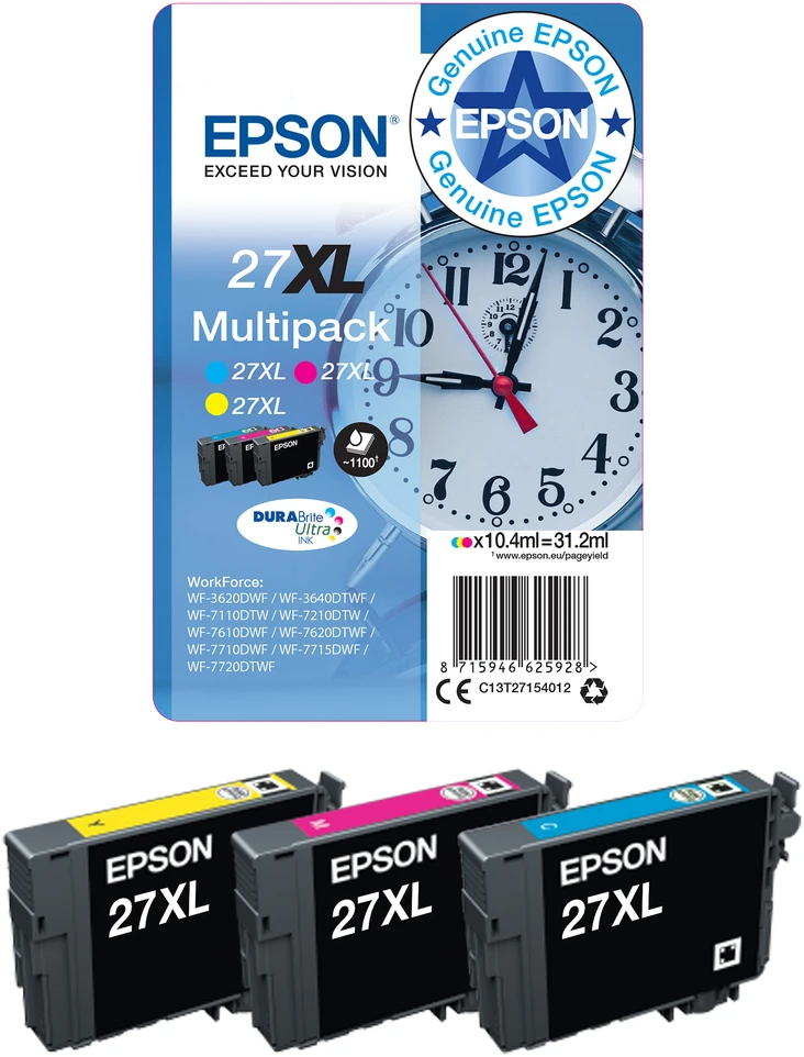 Epson Singlepack Juodas 27XXL DURABrite Ultra Ink - Original - Pigmento pagrindo rašalas - Juodas - Epson - - WorkForce WF-7720DTWF - WorkForce WF-7715DWF - WorkForce WF-7710DWF - WorkForce WF-7620DWF -...s -)1WT