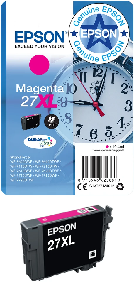Epson Singlepack Juodas 27XXL DURABrite Ultra Ink - Original - Pigmento pagrindo rašalas - Juodas - Epson - - WorkForce WF-7720DTWF - WorkForce WF-7715DWF - WorkForce WF-7710DWF - WorkForce WF-7620DWF -...s -)1WT