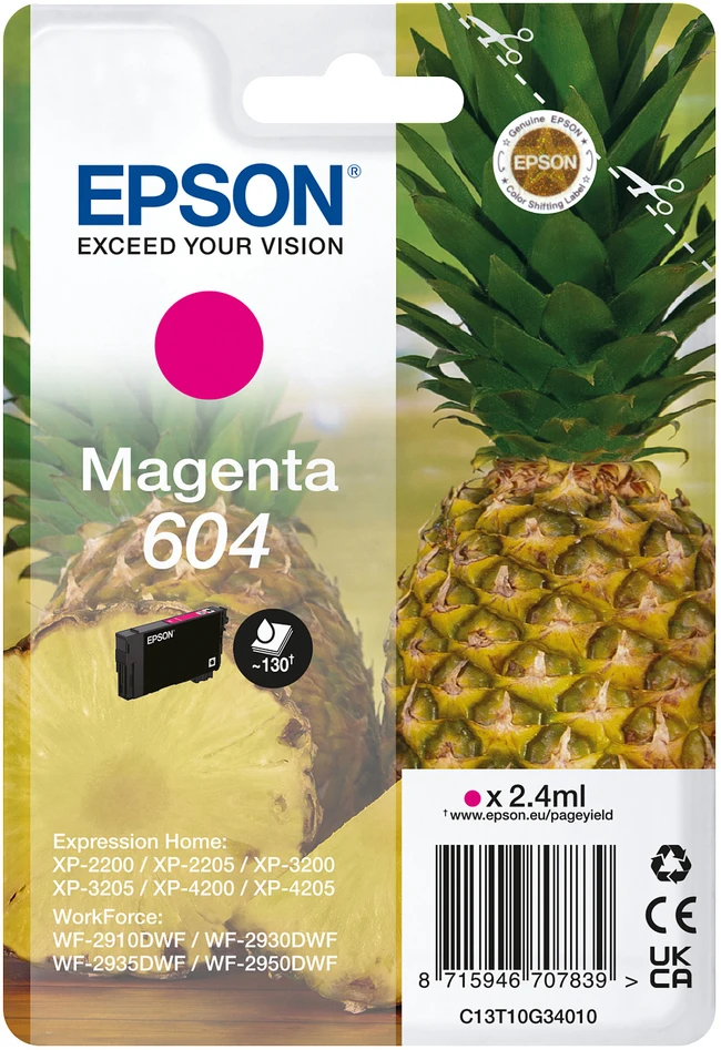 „Tusz Epson 604“ – 2,4 ml – rausvai raudona – originali – lizdinė pakuotė su RF / garsiniu signalu – rašalo kasetė – skirta „Expression Home XP-2200“, „2205“, „3200“, „3205“, „4200“, „4205“, „WorkForce WF-2910“, „2930“, „2935“, „2950“