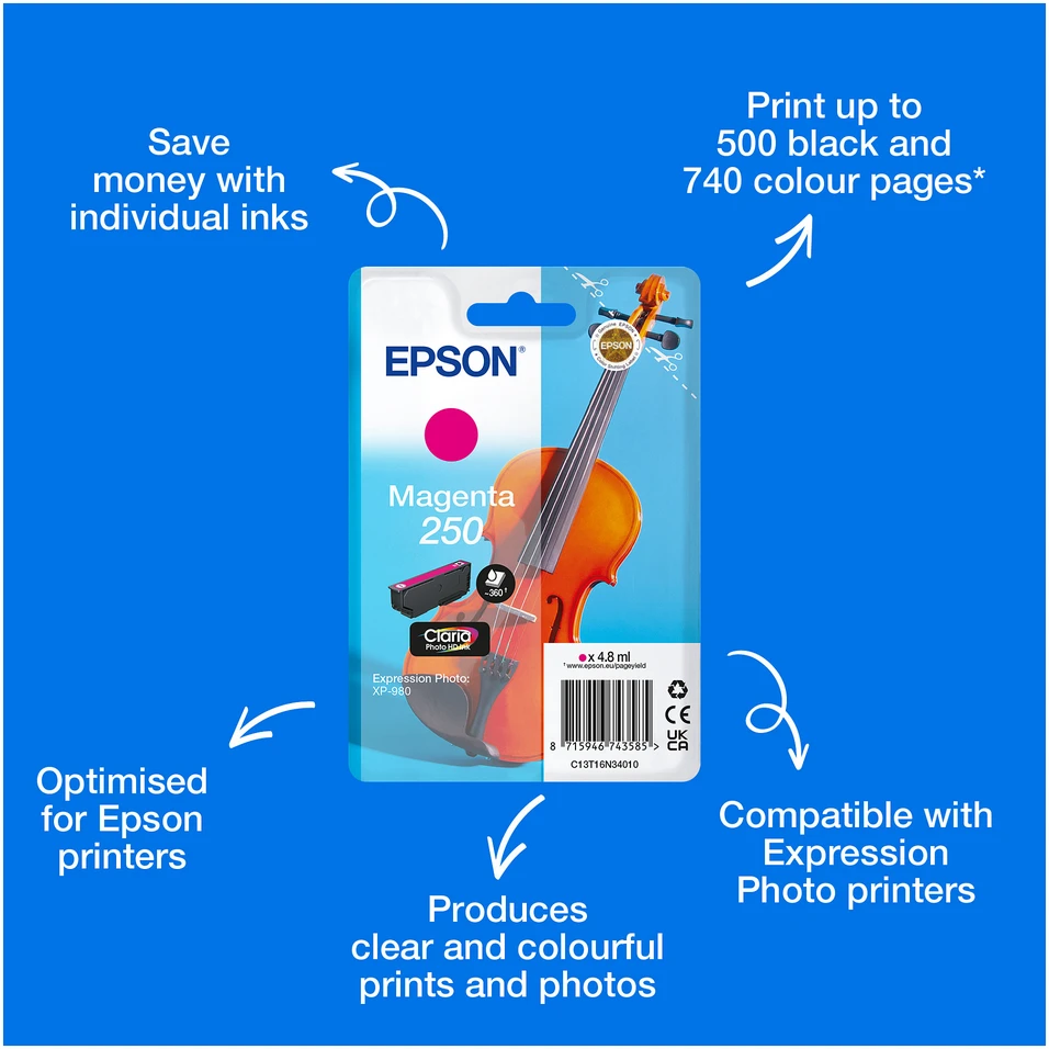 Tusz Epson 250 - 4.8 ml - Magenta - original - opakowanie blistrowe - kartridż su tuszem - fur P/N: C11CL95402