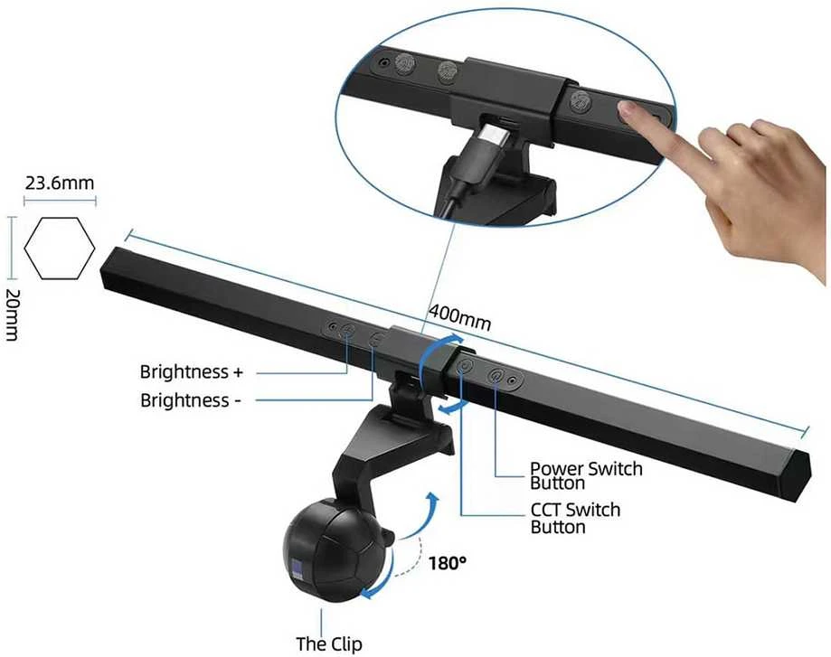 Pakabinamas šviestuvas Įrengti Equip Monitorius USB LED lempa su jutikliniu valdymu, pritemdomas ALU