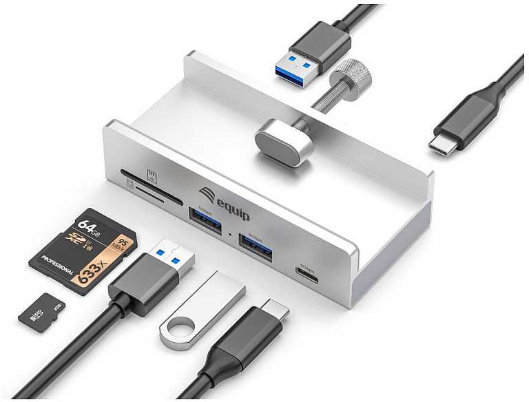 HUB USB Equip Equip 128968 huby i koncentratory USB 3.2 Gen 1 (3.1 Gen 1) Type-A 5000 Mbit/s Aliuminio