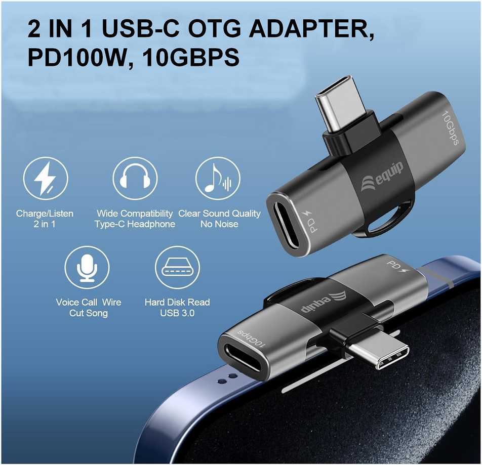 Adapteris USB Equip USB-C - USB-C x2 Pilka (133479)