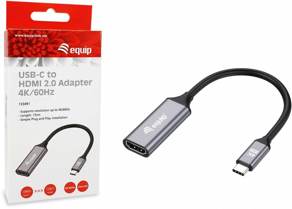 Adapteris AV Equip Equip Adapteris USB-C -> HDMI 2.0 4K60Hz 0.15m gr