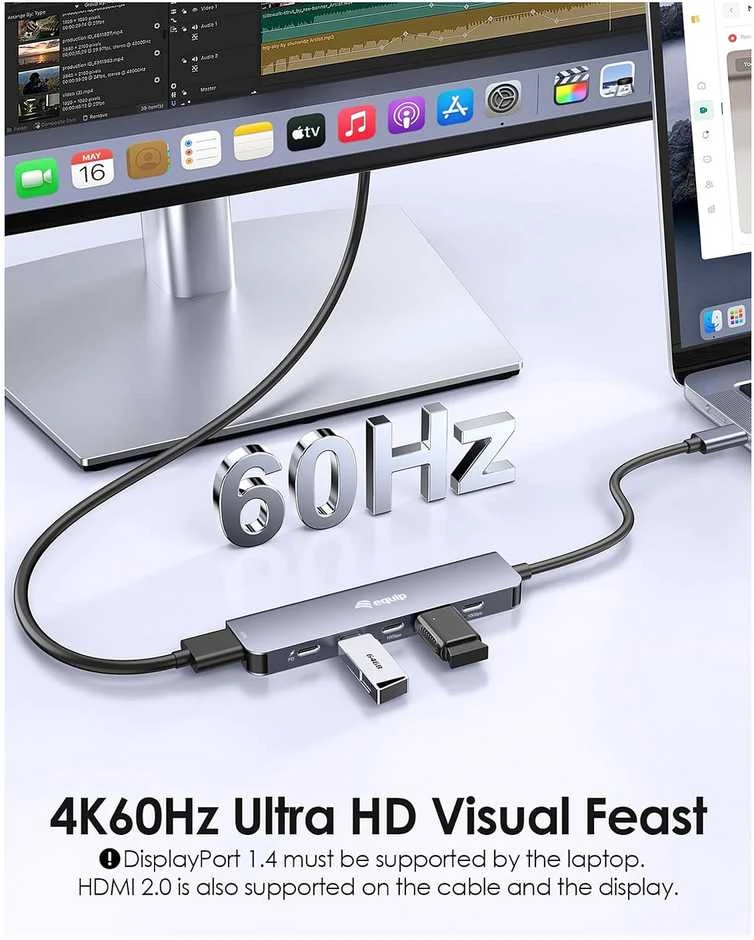 Equip 133499 knyginių kompiuterių dokas / jungčių replikatorius Vielinis USB 3.2 Gen 2 (3.1 Gen 2) Type-C Pilka