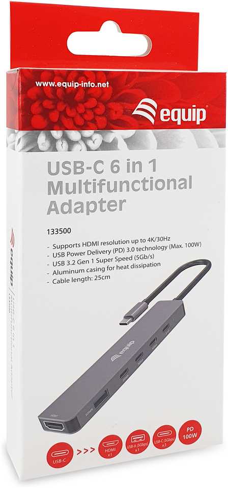 Stacja/replikator Equip Equip 133500 doko stotelė Przewodowa USB 3.2 Gen 1 (3.1 Gen 1) Type-C Pilka