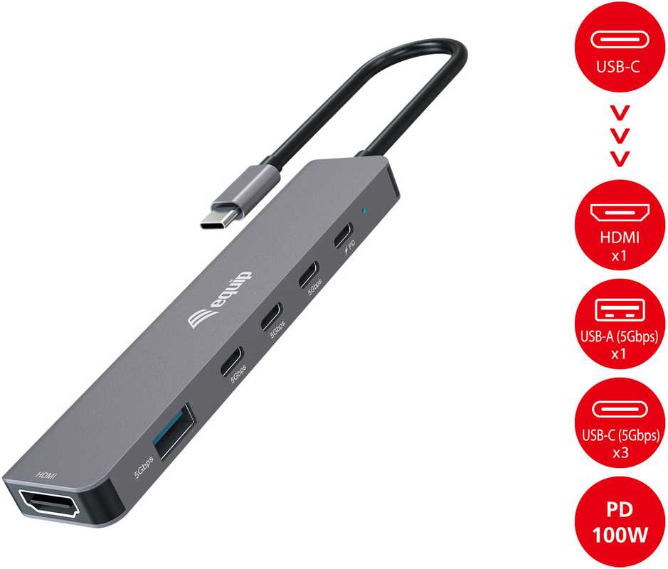 Stacja/replikator Equip Equip 133500 doko stotelė Przewodowa USB 3.2 Gen 1 (3.1 Gen 1) Type-C Pilka