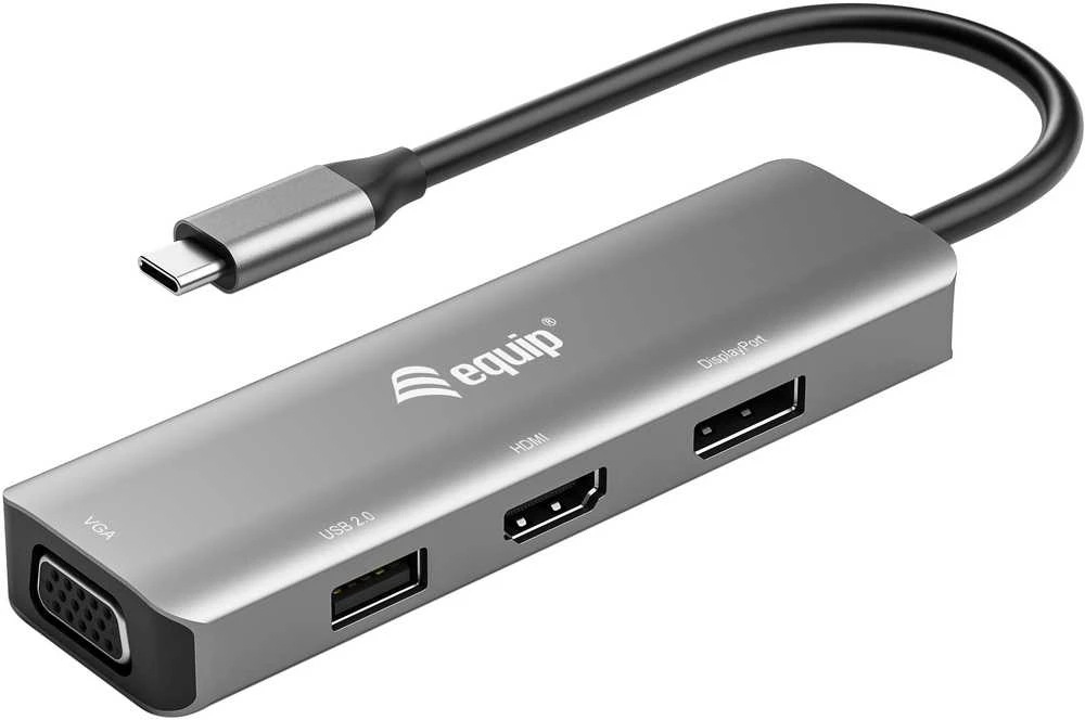 Equip universalus USB-C vaizdo adapteris su keturiomis jungtimis