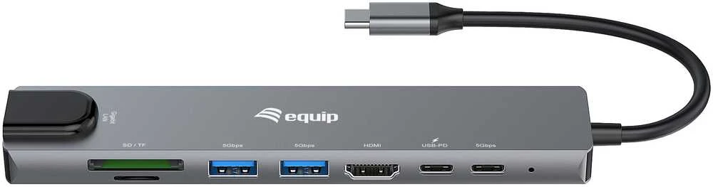 Equip 133497 knyginių kompiuterių dokas / jungčių replikatorius Vielinis C tipo USB Juoda, Pilka