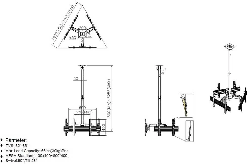 Equip Įranga lubų laikiklis 650371 32 '' - 65 ''