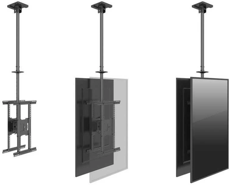 Laikiklis Equip įrengti 32"–65" ant lubų tvirtinamą dviejų ekranų televizoriaus laikiklį – viešas ekranas – 80 kg – 81,3 cm (32 colių) – 165,1 cm (65 colių) – 100 x 100 mm – 600 x 400 mm