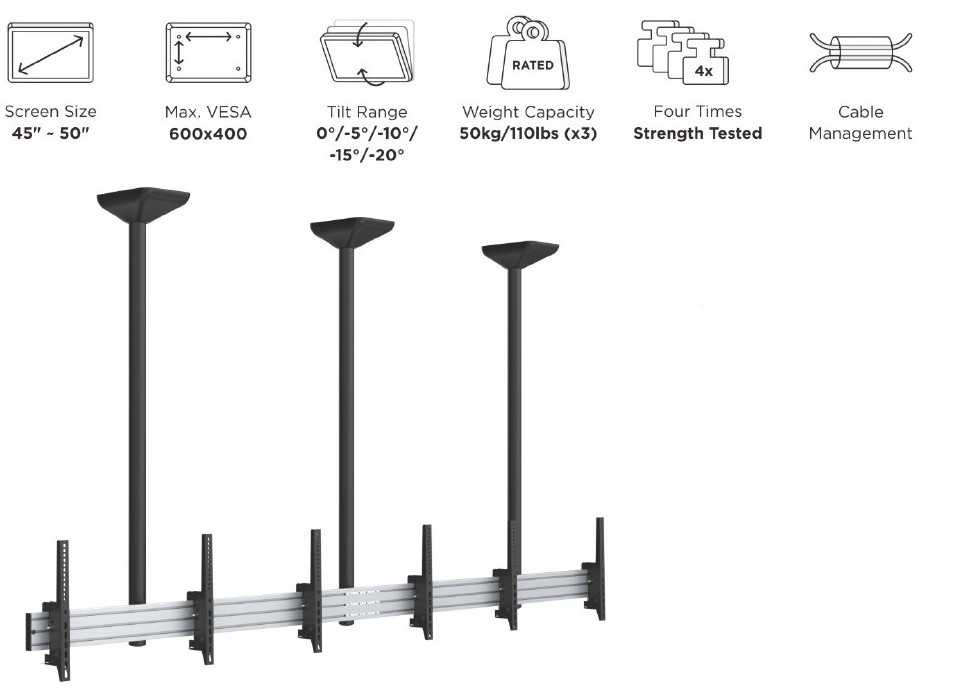Laikiklis Equip Equip Deckenhalterung 45''-50''/3TFT je 50kg 1Gelenk neig. sw (Speditionsversand)