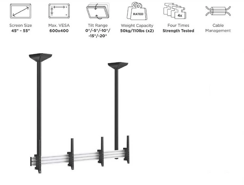 Equip Equip lubų laikiklis 45"-55"/2TFT kiekvienas 50kg 1 jungties pakreipimas. sw (siuntimo persiuntimas)