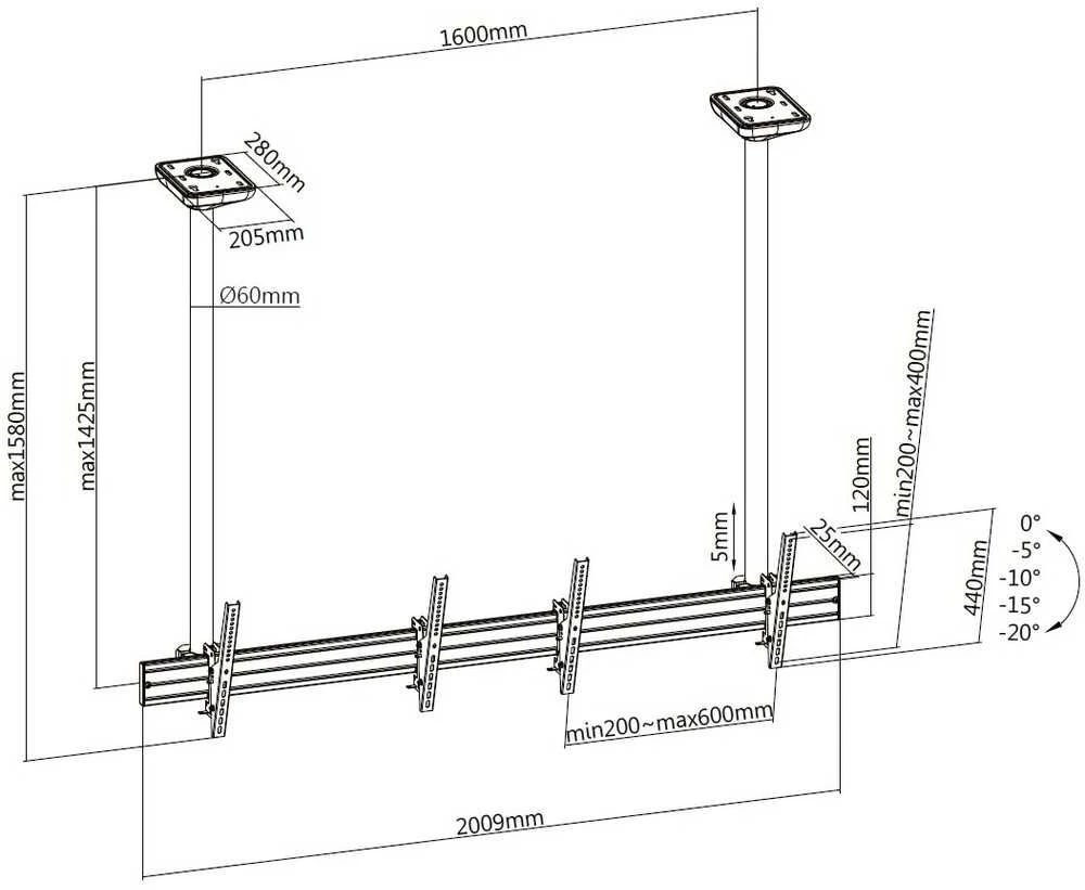 Equip Equip lubų laikiklis 45"-55"/2TFT kiekvienas 50kg 1 jungties pakreipimas. sw (siuntimo persiuntimas)