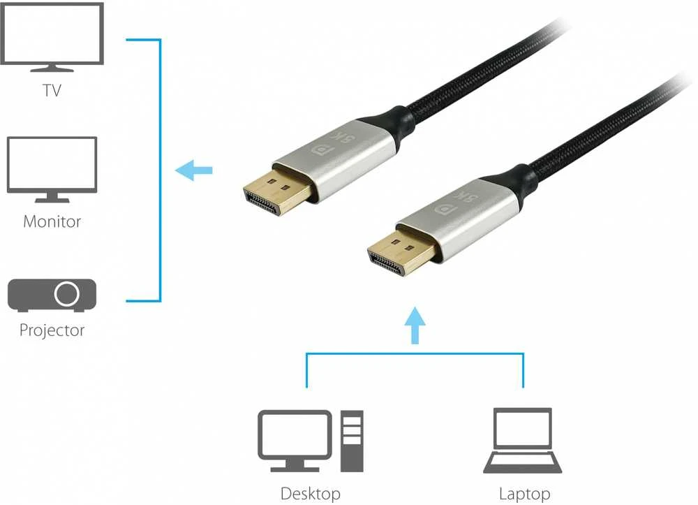 DisplayPort 1.4 laidas su prijungimo schema