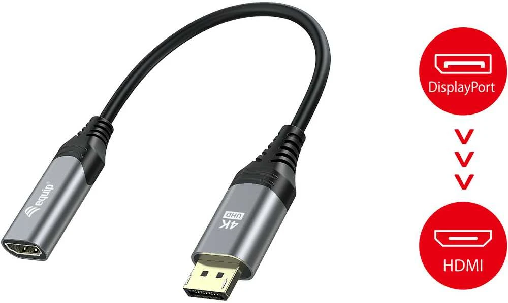 Adapteris AV Equip Equip Displayport->HDMI Adapteris 1.2 St/Bu 4K/60Hz grau