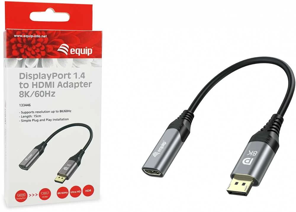 Equip 133446 vaizdo kabelio adapteris 0,15 m DisplayPort HDMI Juoda, Pilka