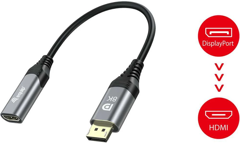 Equip 133446 vaizdo kabelio adapteris 0,15 m DisplayPort HDMI Juoda, Pilka