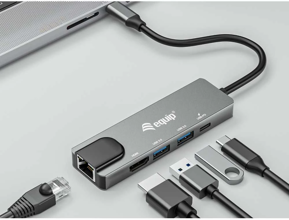 Equip 5-in-1 USB-C šakotuvas su jungtimis
