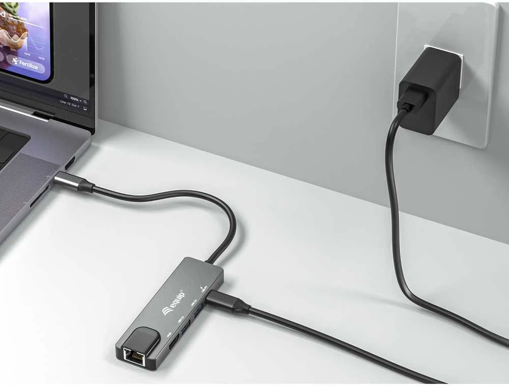 Equip 133489 knyginių kompiuterių dokas / jungčių replikatorius Vielinis USB 3.2 Gen 1 (3.1 Gen 1) Type-C Pilka