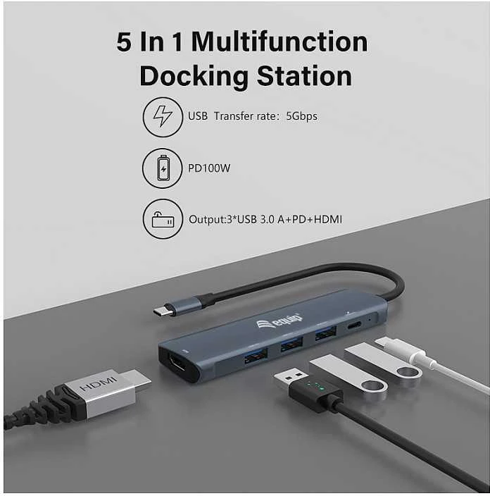 Adapteris AV Equip Equip Dock USB-C->HDMI,3xUSB3.0,100WPD 4K30Hz 0.25m gr