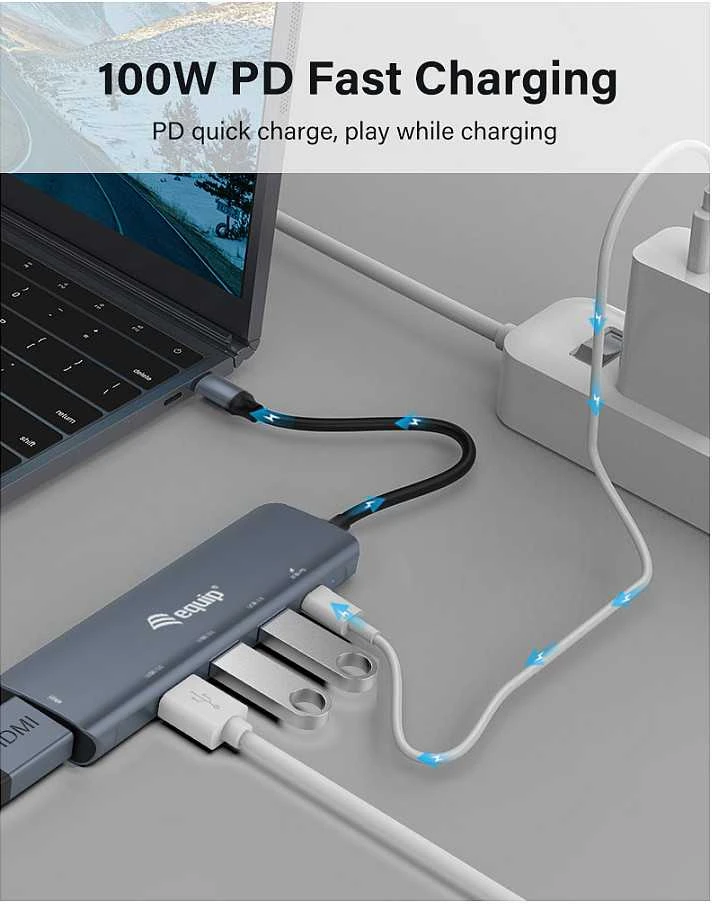 Adapteris AV Equip Equip Dock USB-C->HDMI,3xUSB3.0,100WPD 4K30Hz 0.25m gr