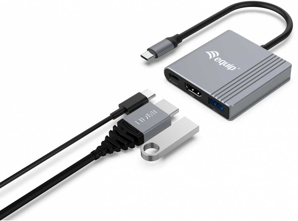 Adapteris AV Equip Equip Dock USB-C->HDMI,USB3.0,100WPD 4K60Hz 0.15m gr