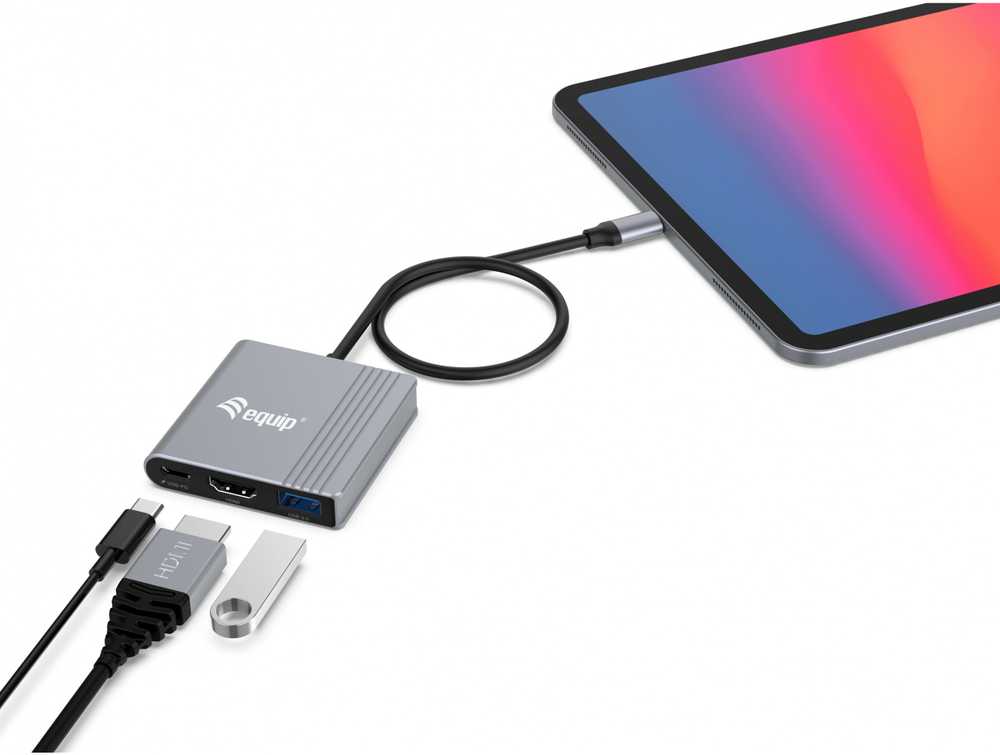 Adapteris AV Equip Equip Dock USB-C->HDMI,USB3.0,100WPD 4K60Hz 0.15m gr