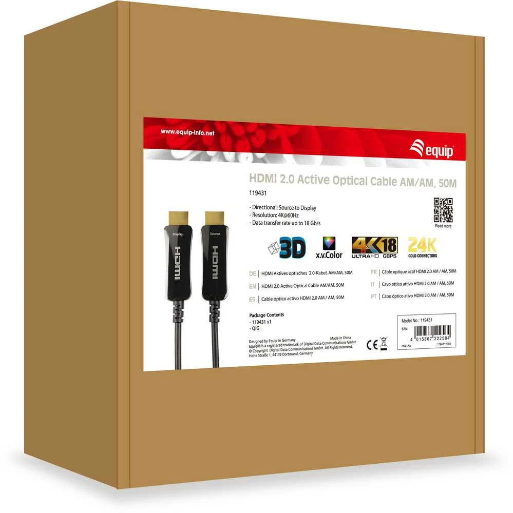 Equip 119431 HDMI kabelis 50 m HDMI A tipo (standartinis) Juoda