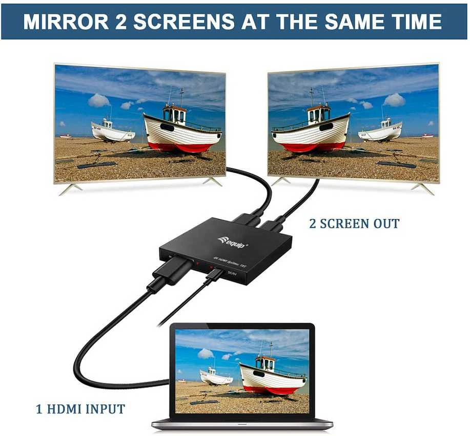 HDMI šakotuvo veikimo schema 1 įvestis 2 išvestys