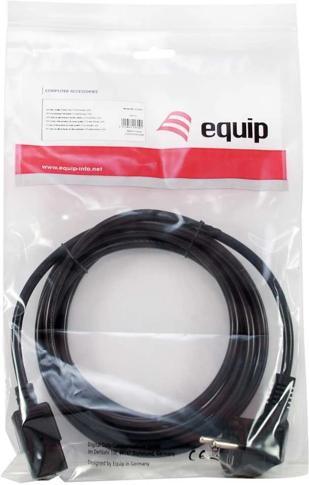 „Equip“ maitinimo kabelis CEE 7/7 90°->C13 St/Bu juodas 3,00 m PVC polietileno maišelyje