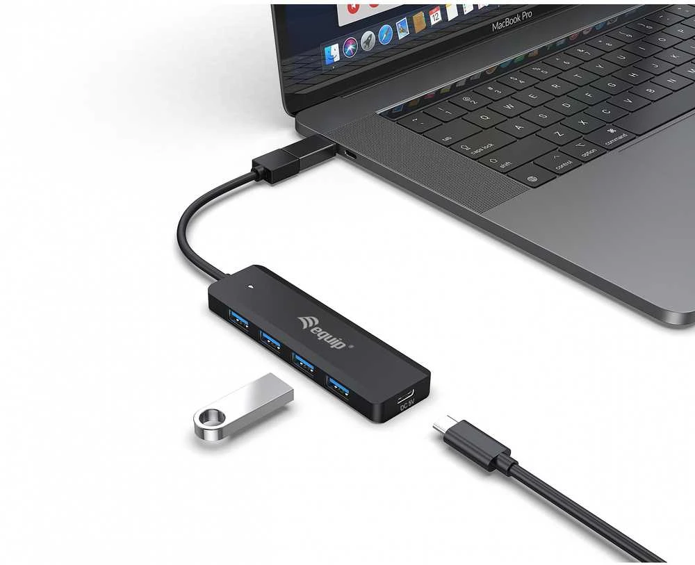 Equip Įrengti USB-Hub 4-Port 3.2 ->4x3.0 +USB-C Adp.5Gbps o.Netz.sw