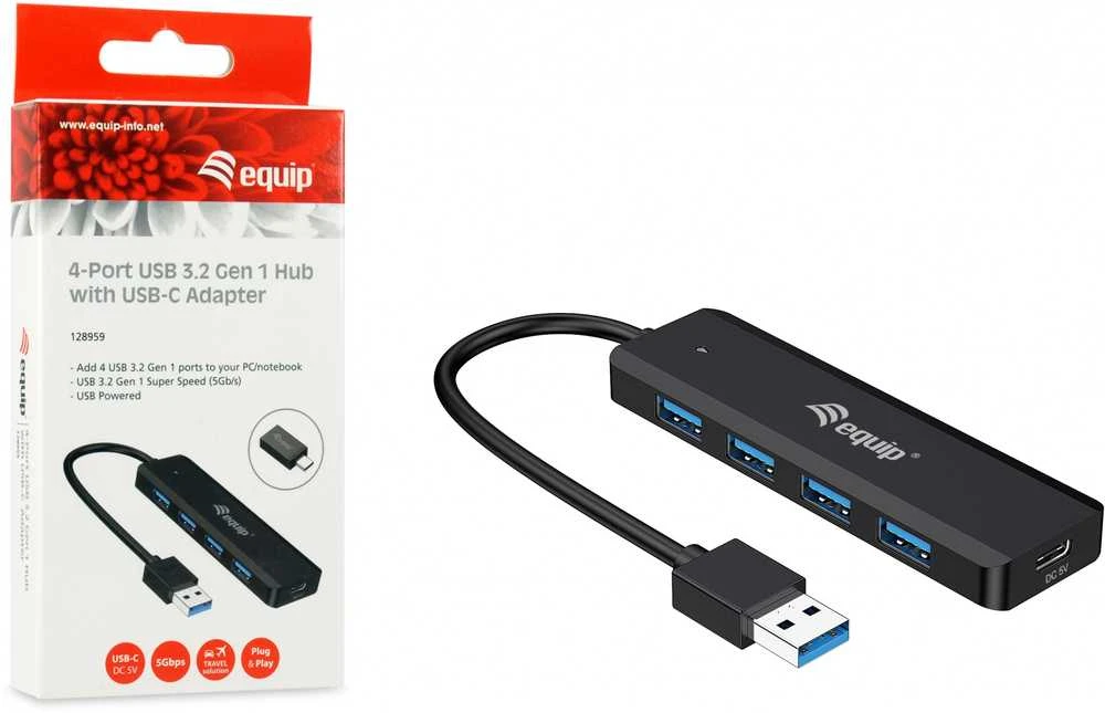 Equip Įrengti USB-Hub 4-Port 3.2 ->4x3.0 +USB-C Adp.5Gbps o.Netz.sw