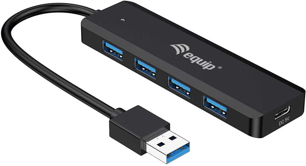 Equip 4 prievadų USB šakotuvas su laidu ir DC maitinimo jungtimi